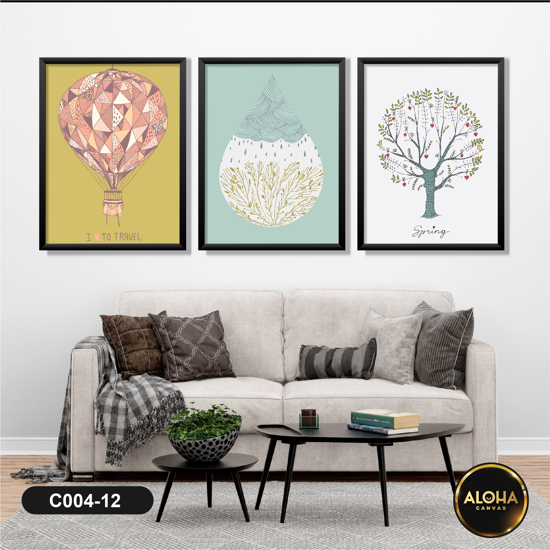 Tranh cây bộ 3 trang trí cao cấp