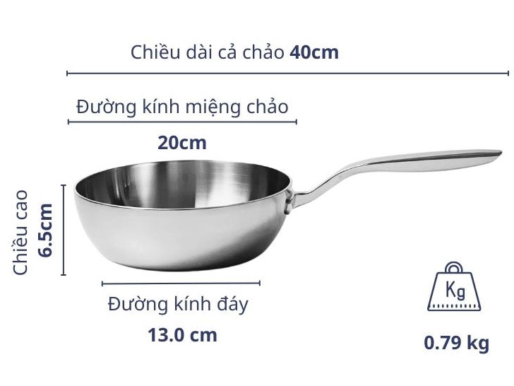 CHẢO ĐÚC TRI-PLY KAIYO 20CM INOX 3 LỚP SÂU LÒNG
