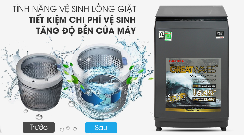 Máy giặt Toshiba 10.5kg AW-UK1150HV(SG) lồng đứng màu xám