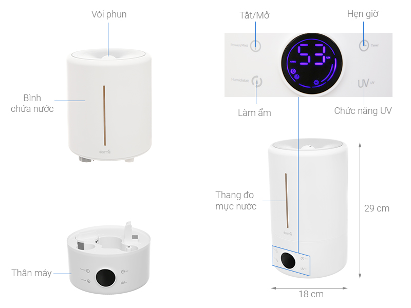 MÁY PHUN SƯƠNG TẠO ẨM DEERMA DEM-F628S, ĐIỆN TỬ, UV