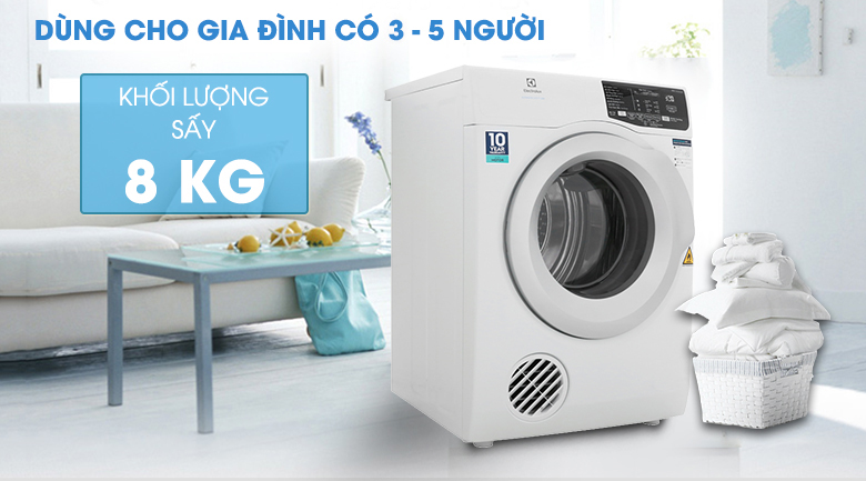 Máy sấy thông hơi Electrolux 8 Kg EDV805JQWA màu trắng