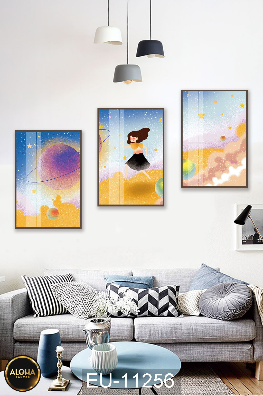 Tranh hoạt hình bộ 3 trang trí cao cấp