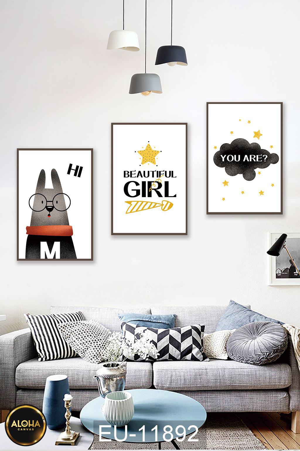 Tranh hoạt hình bộ 3 trang trí cao cấp