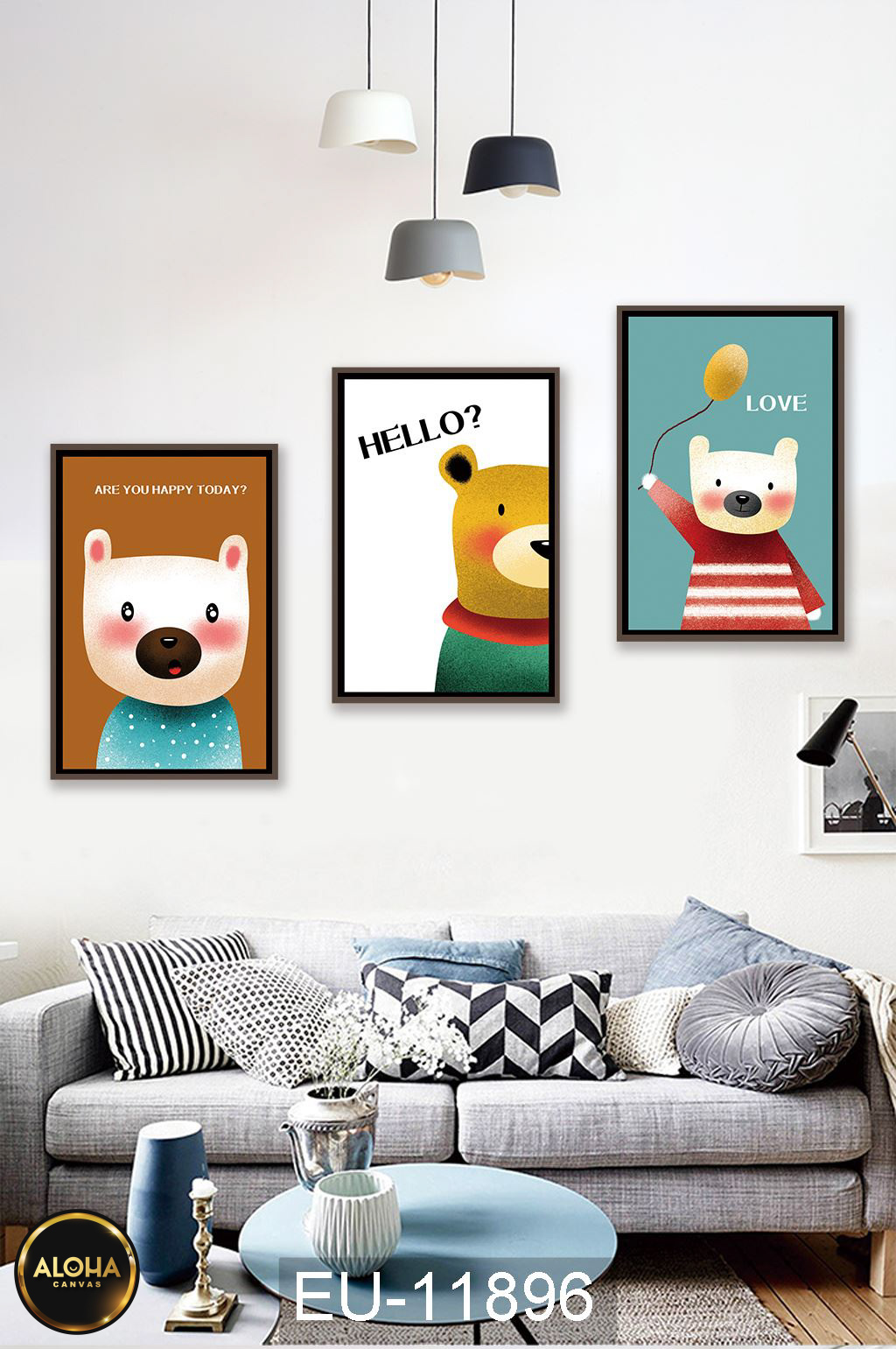 Tranh hoạt hình bộ 3 trang trí cao cấp