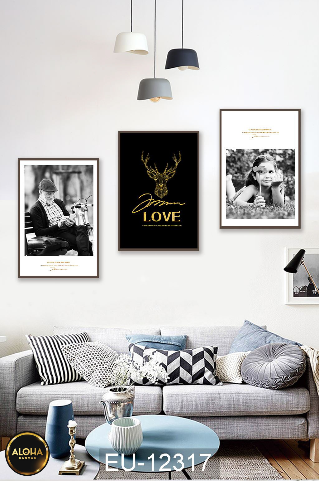 Tranh chân dung bộ 3 trang trí cao cấp