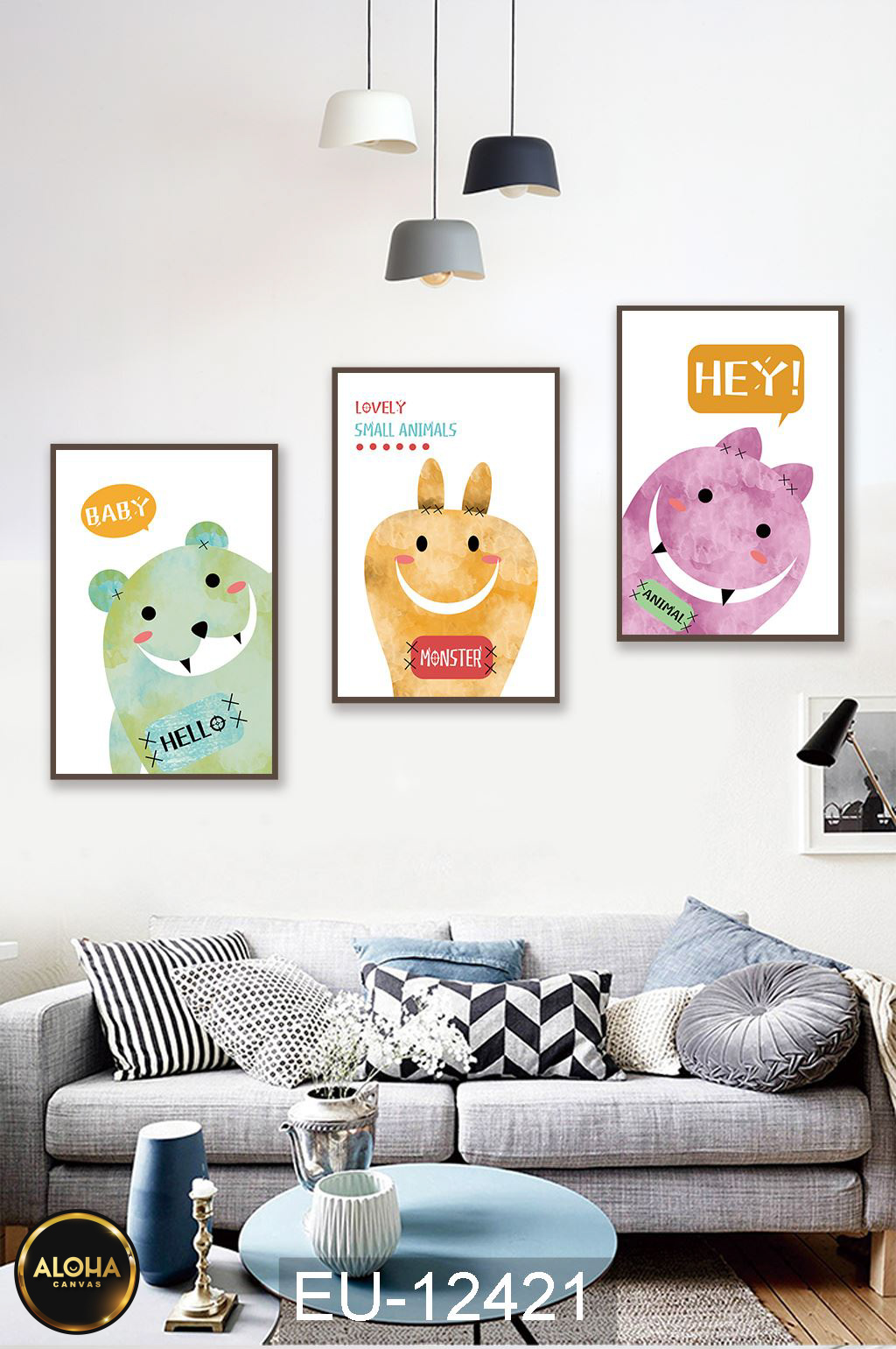 Tranh hoạt hình bộ 3 trang trí cao cấp