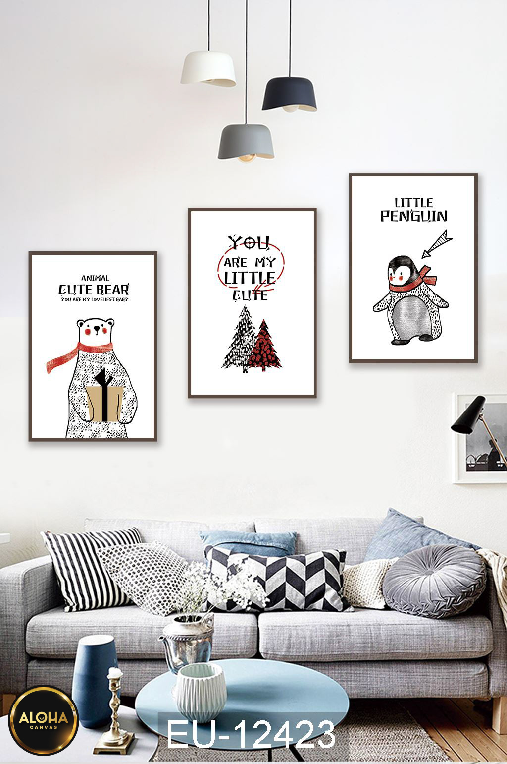 Tranh hoạt hình bộ 3 trang trí cao cấp