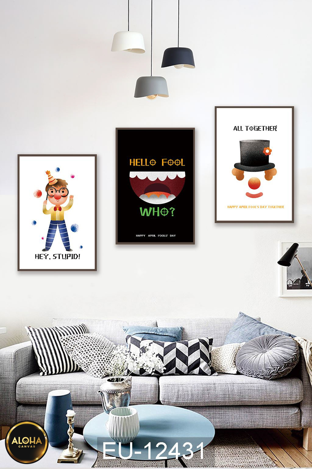 Tranh hoạt hình bộ 3 trang trí cao cấp