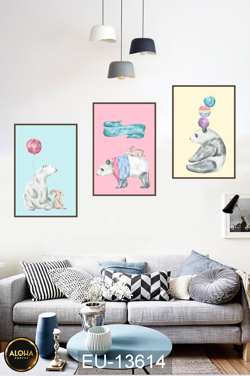 Tranh hoạt hình bộ 3 trang trí cao cấp