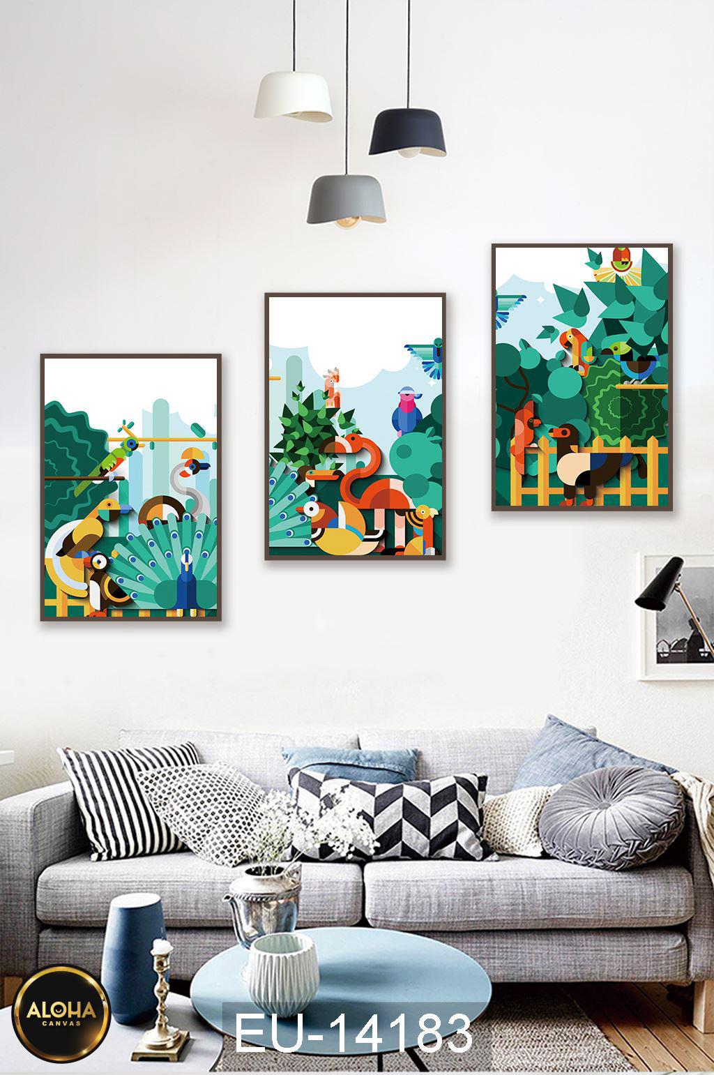 Tranh hoạt hình bộ 3 trang trí cao cấp