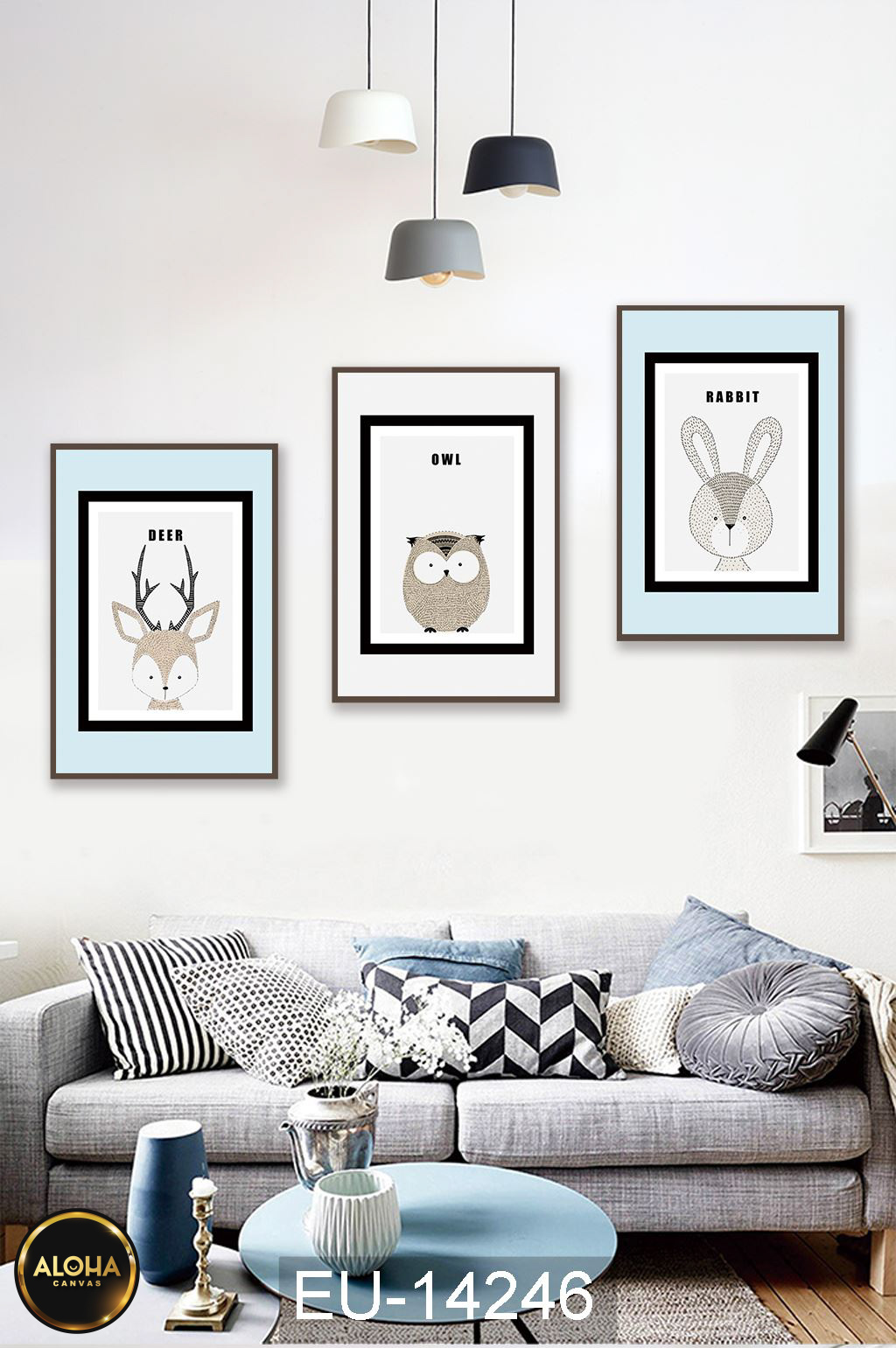 Tranh hoạt hình bộ 3 trang trí cao cấp