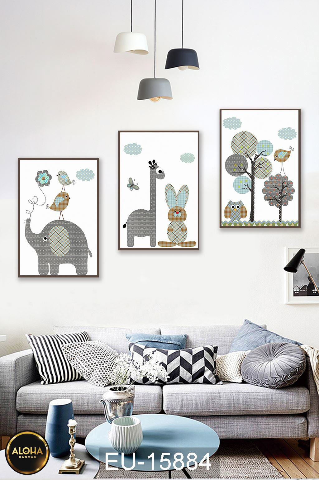 Tranh hoạt hình bộ 3 trang trí cao cấp