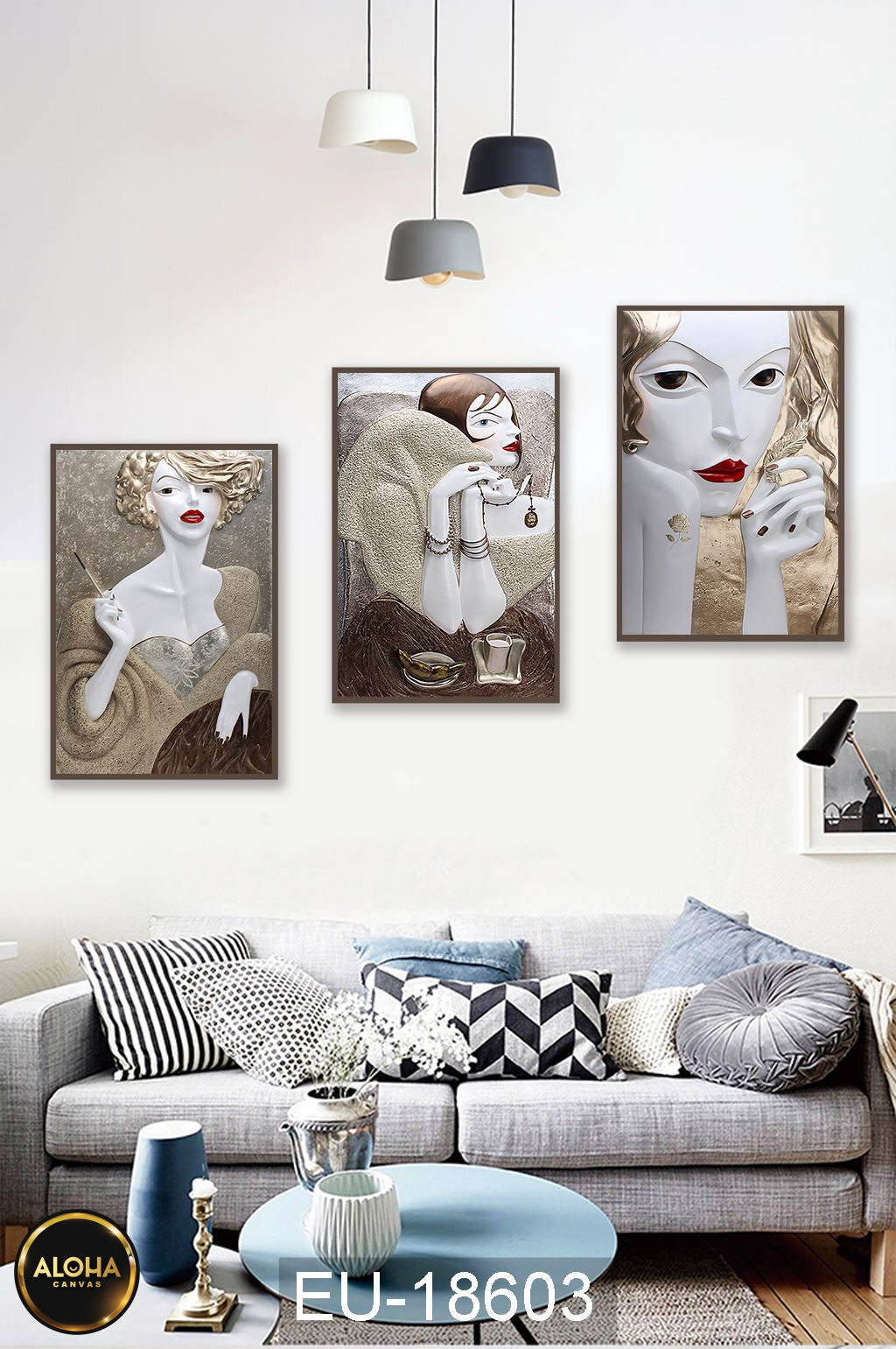 Tranh chân dung bộ 3 trang trí cao cấp