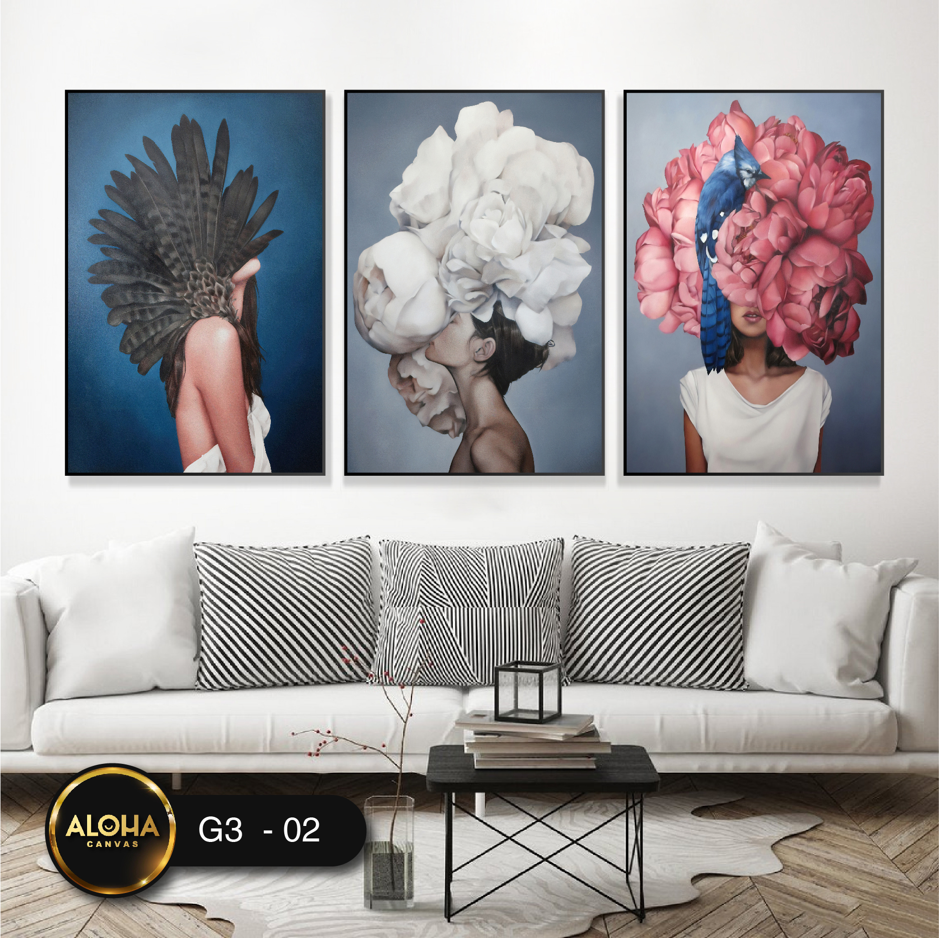 Tranh chân dung bộ 3 trang trí cao cấp