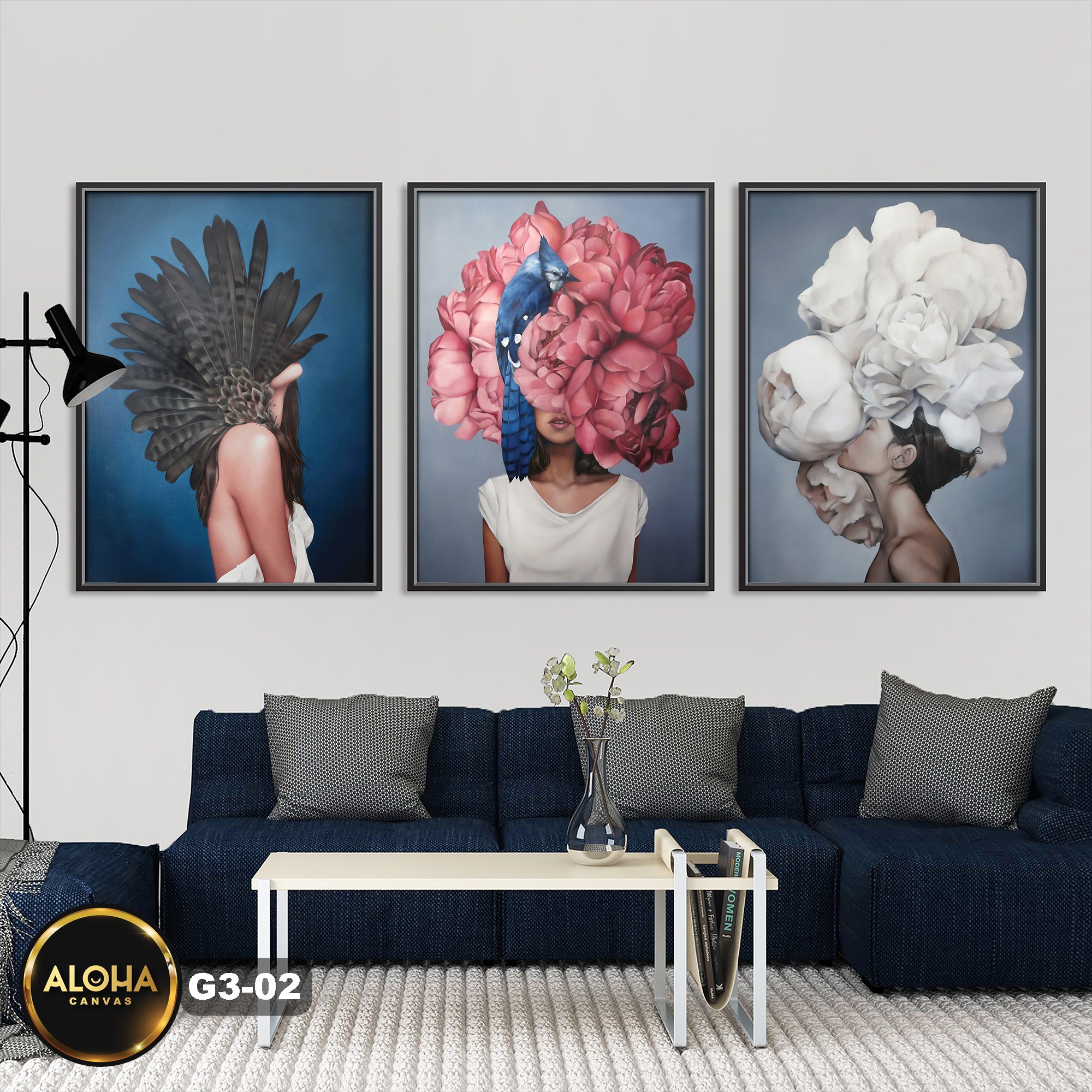 Tranh chân dung bộ 3 trang trí cao cấp