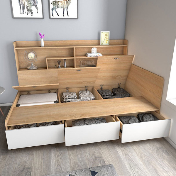 Giường ngủ đa năng kèm ngăn kéo kệ trang trí ở hông hiện đại GN 408