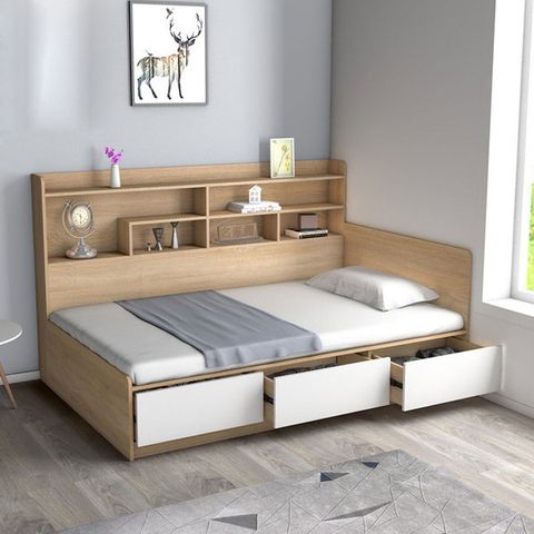 Giường ngủ đa năng kèm ngăn kéo kệ trang trí ở hông hiện đại GN 408