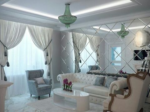 Gương ghép ô dán tường trang trí phòng khách