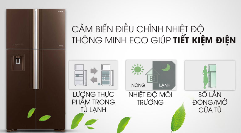 Tủ lạnh Hitachi Inverter 540 lít R-FW690PGV7 GBW làm đá tự động lấy nước ngoài nâu cafe