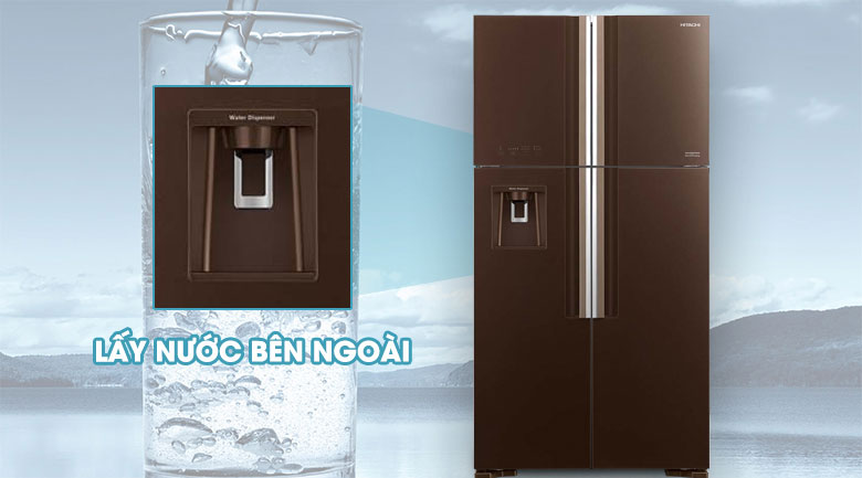 Tủ lạnh Hitachi Inverter 540 lít R-FW690PGV7 GBW làm đá tự động lấy nước ngoài nâu cafe