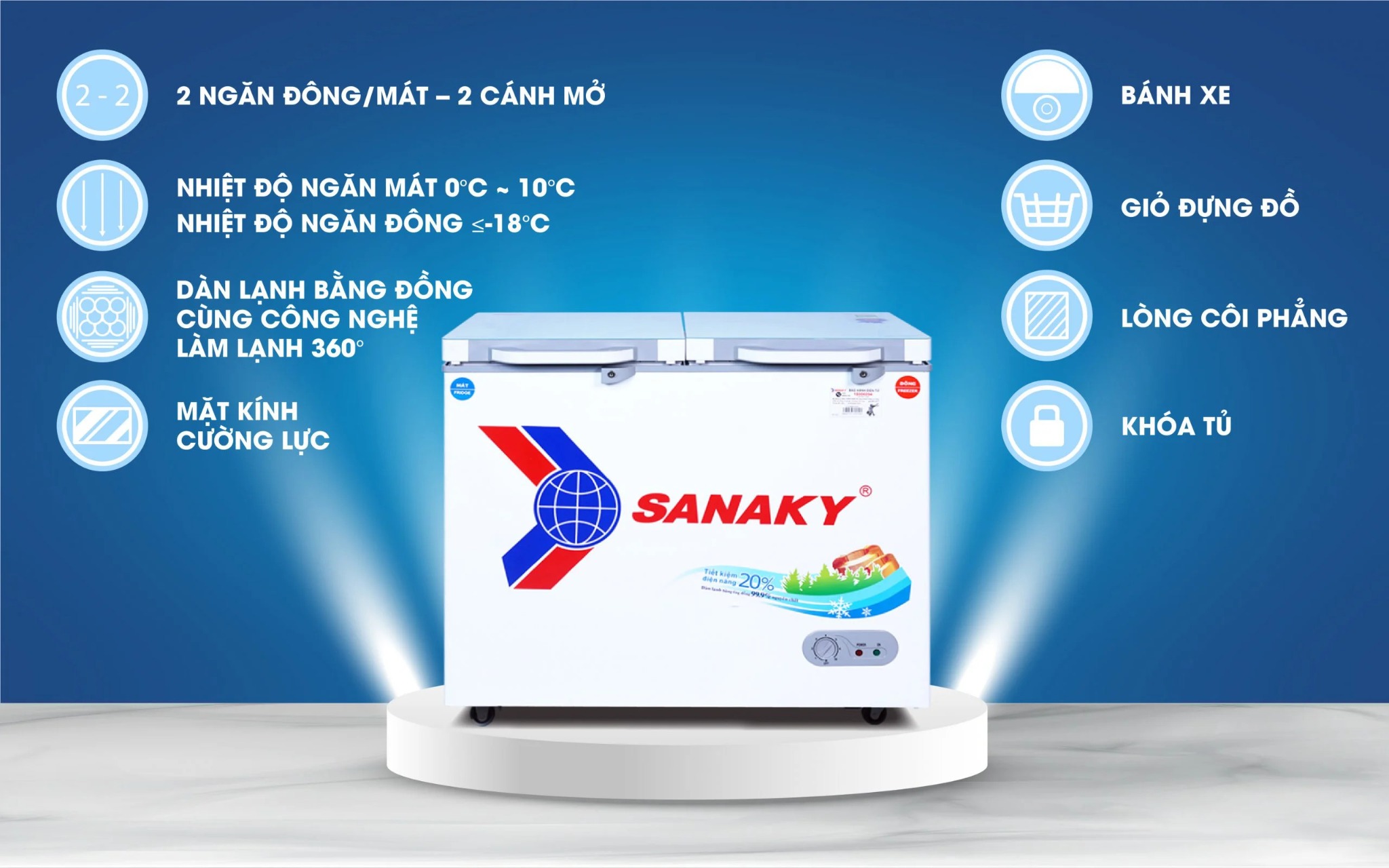 Tủ đông Sanaky VH-2899W2KD, 280 lít, 2 chế độ - Liên hệ để được giá tốt