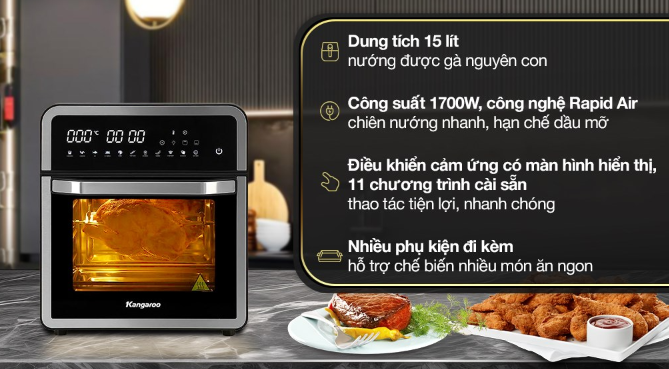 NỒI CHIÊN KHÔNG DẦU KANGAROO KG15AF1A,15L - LIÊN HỆ ĐỂ ĐƯỢC GIÁ TỐT