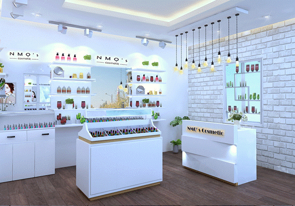 Thiết kế nội thất showroom cửa hàng mỹ phẩm đẹp và tiết kiệm
