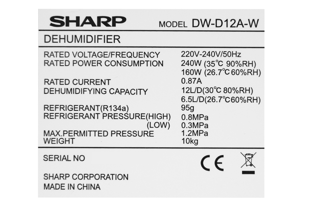 Máy hút ẩm có lọc không khí Sharp DW-D12A-W
