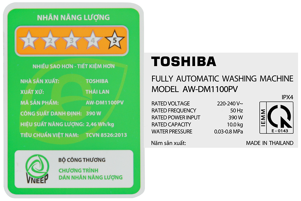 MÁY GIẶT TOSHIBA AW-DM1100PV(KK) INVERTER, 10KG