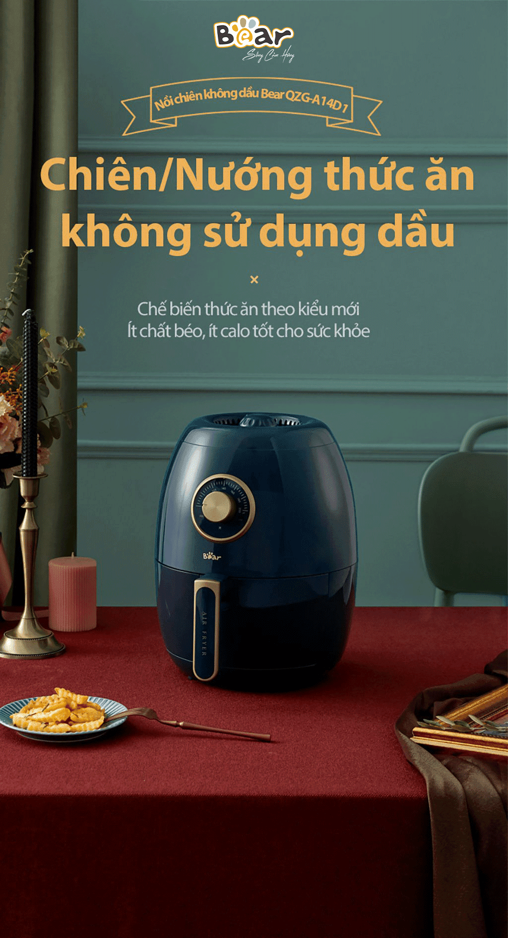 Nồi chiên không dầu 3.6L Bear QZG-A14D1