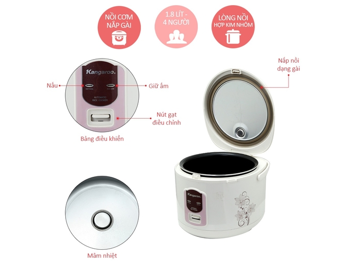Nồi cơm điện Kangaroo KG555, 1.8 Lít