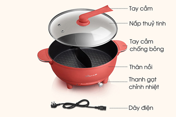 Nồi lẩu uyên ương Bear SUBE006 - Hàng Quốc Tế