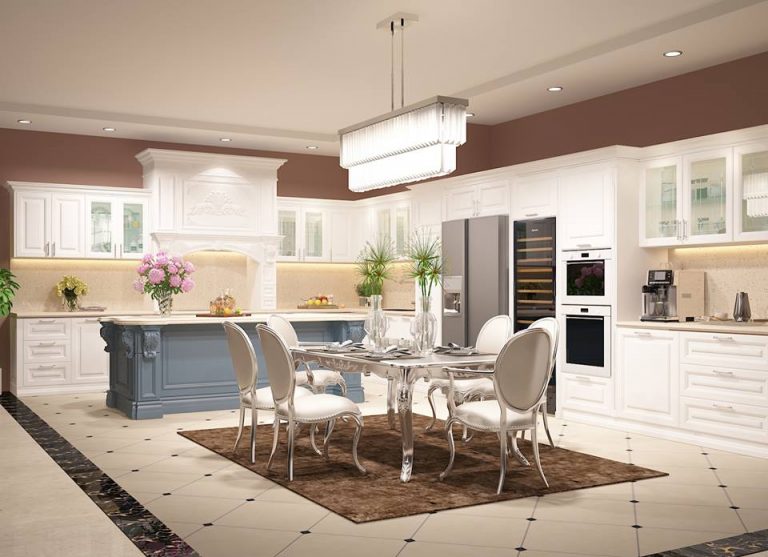 Thiết kế phòng ăn và bếp theo phong cách tân cổ điển