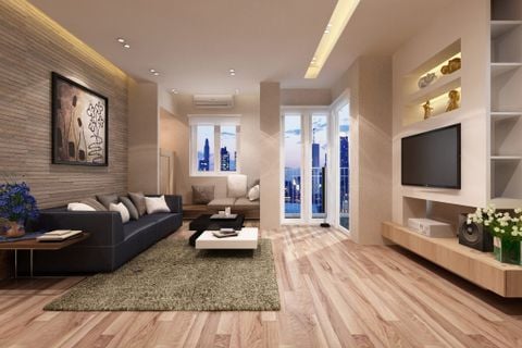 Thiết kế nội thất phòng khách  với gỗ công nghiệp