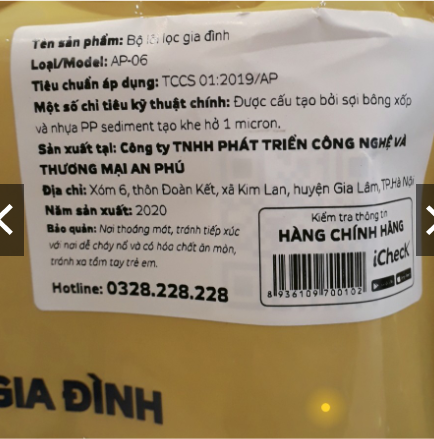 Bộ Lõi Lọc Thô 1 2 3 An Phú AP-06