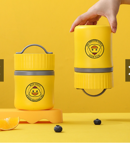 Ca ủ cháo giữ nhiệt hình vịt vàng - Bình giữ nhiệt ủ sữa , cơm kèm thìa 480ml