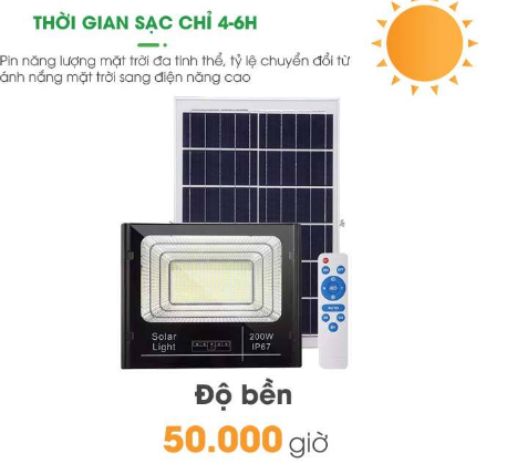 ĐÈN 200W NĂNG LƯỢNG MẶT TRỜI - ĐÈN NĂNG LƯỢNG MẶT TRỜI LIỀN THỂ 200W - Solar Light 200W