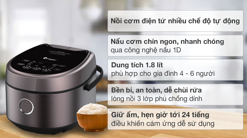 Nồi cơm điện tử Casper CD-18RC01, 1.8 lít