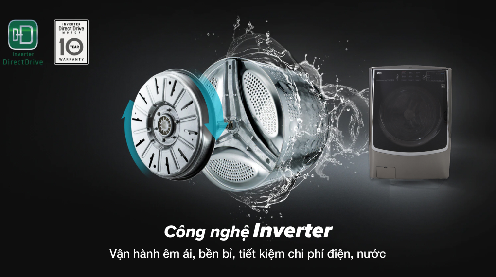 Máy giặt sấy LG Inverter 21 kg F2721HTTV 12kg sấy lồng ngang màu xám Inverter