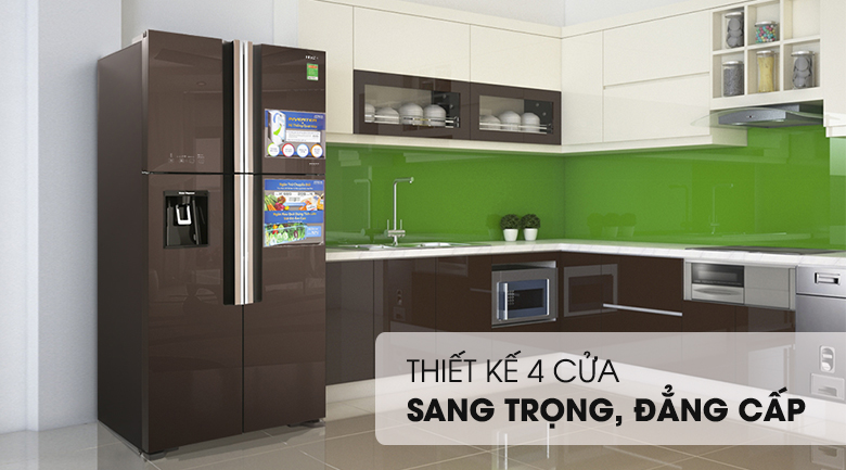 Tủ lạnh Hitachi Inverter 540 lít R-FW690PGV7 GBW làm đá tự động lấy nước ngoài nâu cafe