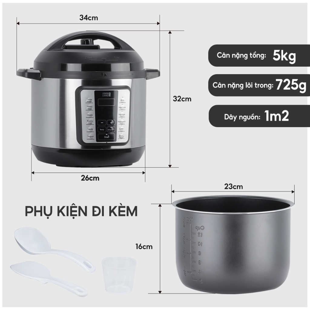 NỒI ÁP SUẤT ĐIỆN ĐA NĂNG LEBENLANG LBL0906, 6L - LIÊN HỆ ĐỂ ĐƯỢC GIÁ TỐT