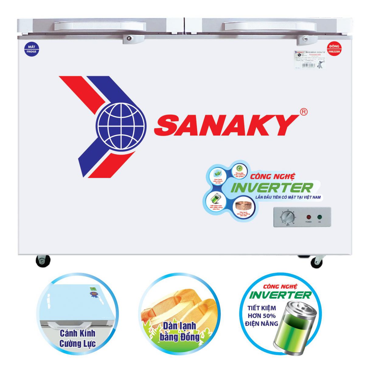 Tủ đông Sanaky VH4099W4K 2 chế độ kính cường lực