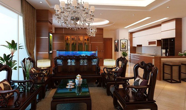 Thiết kế nội thất phòng khách bằng gỗ