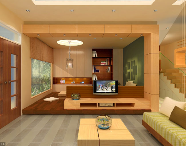 Thiết kế nội thất phòng khách bằng gỗ