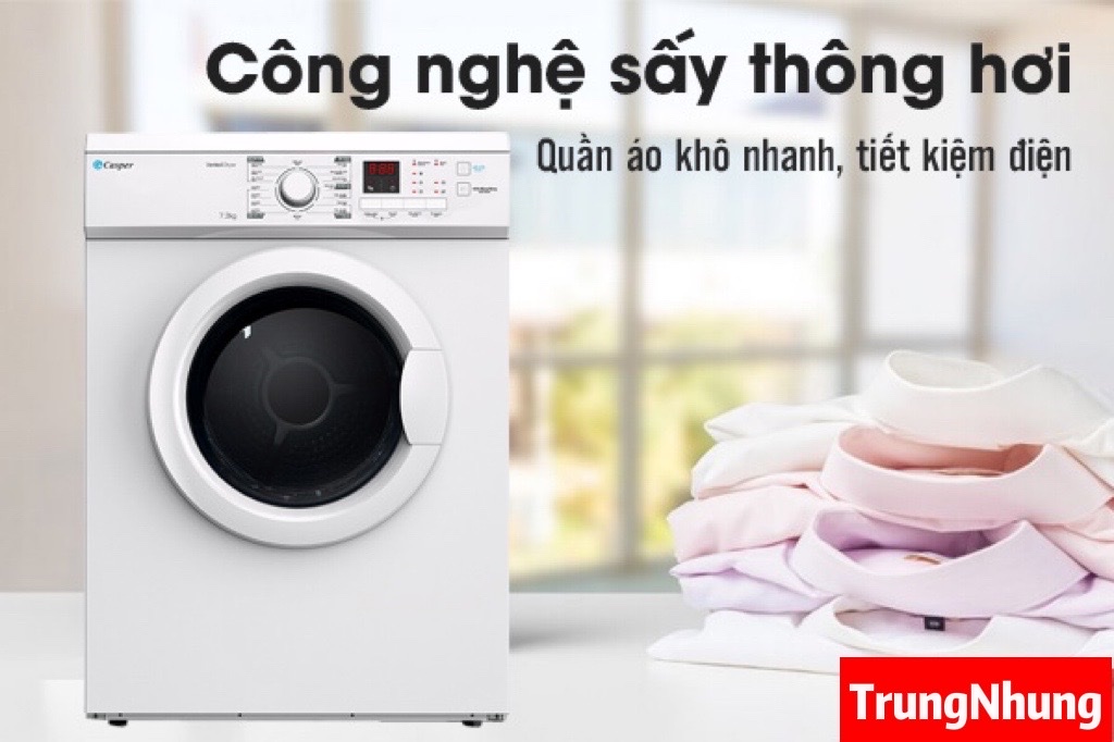Máy sấy quần áo Casper TD-72VWD, 7.2kg, màu trắng