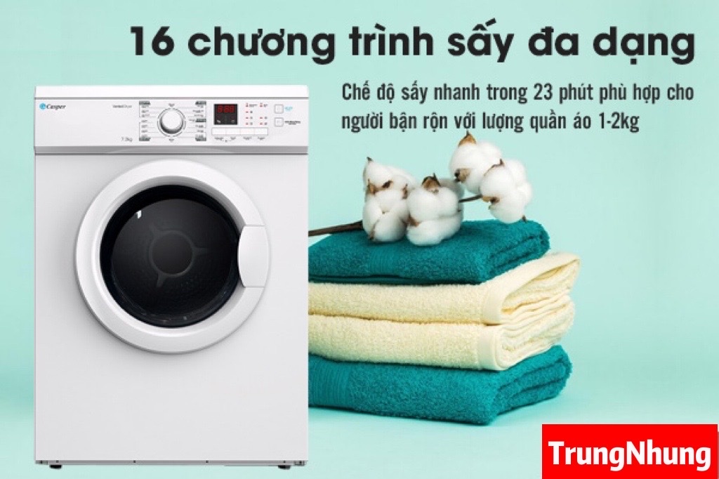 Máy sấy quần áo Casper TD-72VWD, 7.2kg, màu trắng