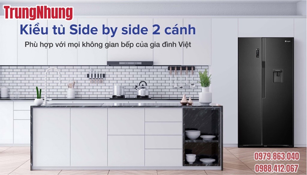 Tủ lạnh Casper RS-570VBW, 552l, màu đen, lấy nước ngoài, inverter
