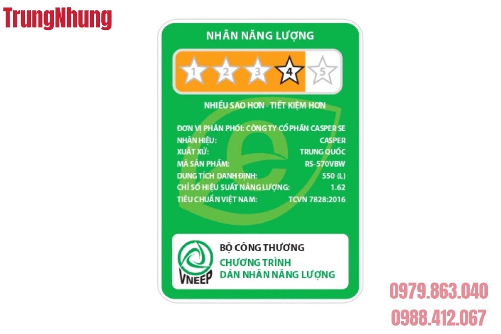 Tủ lạnh Casper RS-570VBW, 552l, màu đen, lấy nước ngoài, inverter