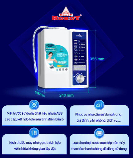 MÁY LỌC NƯỚC ĐIỆN GIẢI ION KIỀM ROBOT IONMEGA 57; 5 TẤM