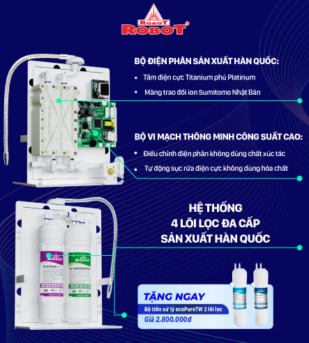 MÁY LỌC NƯỚC ĐIỆN GIẢI ION KIỀM ROBOT IONMEGA 57; 5 TẤM